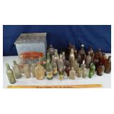 39 vintage glass bottles and Penn Supreme milk cra