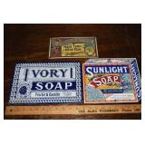 3 heavy enameled metal advertising signs; as is