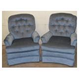 2 blue allover upholstered club chairs; as is