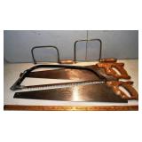 Nicholson and Disston crosscut saws, 2 coping saws