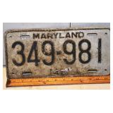 1948 Maryland license plate 349-981; as is