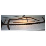 Antique 2 man saw and scythe; as is