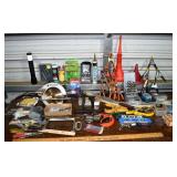 Large tool and supply lot: B&D circular saw, tire