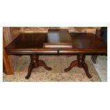 Mahogany finish double pedestal DR extension table