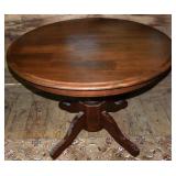 Walnut finish round pedestal table, 42'x20'h; as i