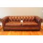 BROWN LEATHER CHESTERFIELD SOFA 93" LONG (MATCHES