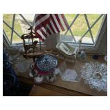 Flag- misc glassware- candy dish- candle holders