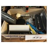 Misc box lot- pen- brushes-opener