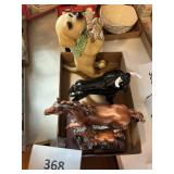 Blown glass bull- dog- horse statue lot