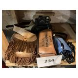 Leather purse- DR items- camera- misc lot-grabber