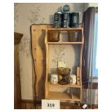 Wooden shelf on wall- S&P -glassware- Skoal 16ct