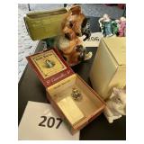 Dog planter -cigar box - USN pin lot