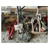Red chain binders- misc chains lot-wooden crate