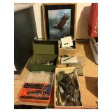 Eagle picture- military pins- wire brushes-bits