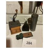 Adv tin- coffee grinder- flat iron- coll truck