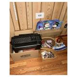 Printer- keyboard- baskets- globe-misc lot