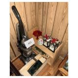 Hoover upright vacuum- wooden shelf- decor--misc
