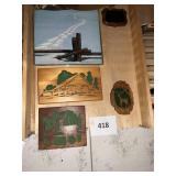 Wooden wall plaques- cabin picture lot 4 pcs