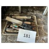 Tray lot- misc tools-Crate lot - trailer balls- h