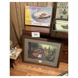 Maple knee hole desk- Coll bird picture- trimmer
