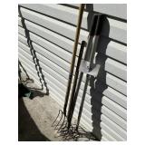 2-Pitch forks 2- Garden hoes