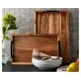 2pk Acacia wood rectangular trays