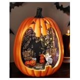 Pre-Lit Halloween pumpkin scene orange