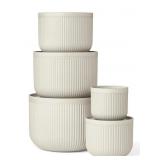 10-pc Modern sculpted bowl set cream