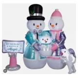 Pre-lit inflatable snowman family