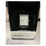 Seiko Quartz white dial leather strap watch