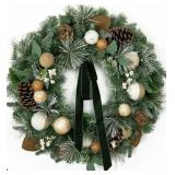 Pre-lit 32in Decorated wreath flocked