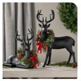 Set of 2 carved deer decor