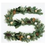 Pre-lit 9ft decorated garland evergreen