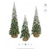 Pre-lit set of 3 frosted trees flocked