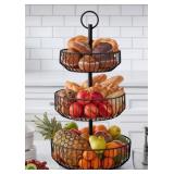 3 Tier basket w/ wood bases black