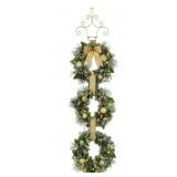 Pre-lit decorated 3 wreath door hanger -gold