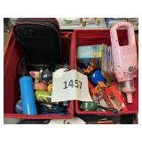 2- Red bin totes- misc lot toys
