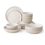 16pc Textured dinnerware set taupe