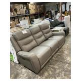 Gray leather power recliner end sofa