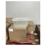 3-Boxes of 4 each clear plastic totes & lids-damag