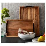 2pk Acacia wood rectangular trays