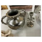 Handled silver vase- metal candle holder