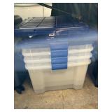 Clear totes w/ blue lids 24inx17in 4 ct