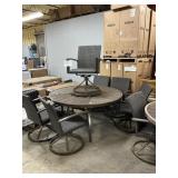 Round outdoor table w/ 6 swivel chairs- scratched