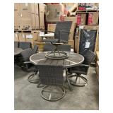 Round outdoor table w/ 6 swivel chairs- scratched