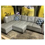 Gray leather style sectional sofa &ottoman