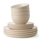 12-pc Two tone dinnerware set almond