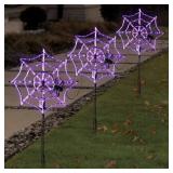 Pre-lit set of 3 spiderweb stakes