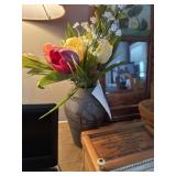 Pottery vase & flowers