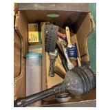 2- Misc box lot- brushes-plungers- brass faucets